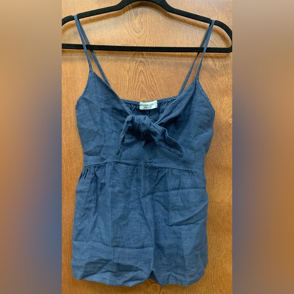 Terzo Millennio Navy Linen Tie Front Babydoll Tank Top - Picture 2 of 7